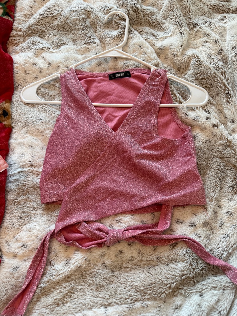 SHEIN Shimmery Rose Wrap Crop Top